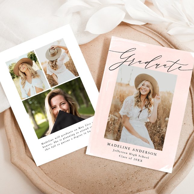 Anúncio Graduação de Foto Blush Watercolor Wash 4 (Criador carregado)