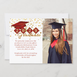Anúncio Graduação de Foto Clássica 2 Vermelha e Dourada
