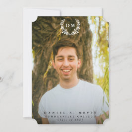 Anúncio Graduação de Foto Clássica Monograma/Laurel Wreath