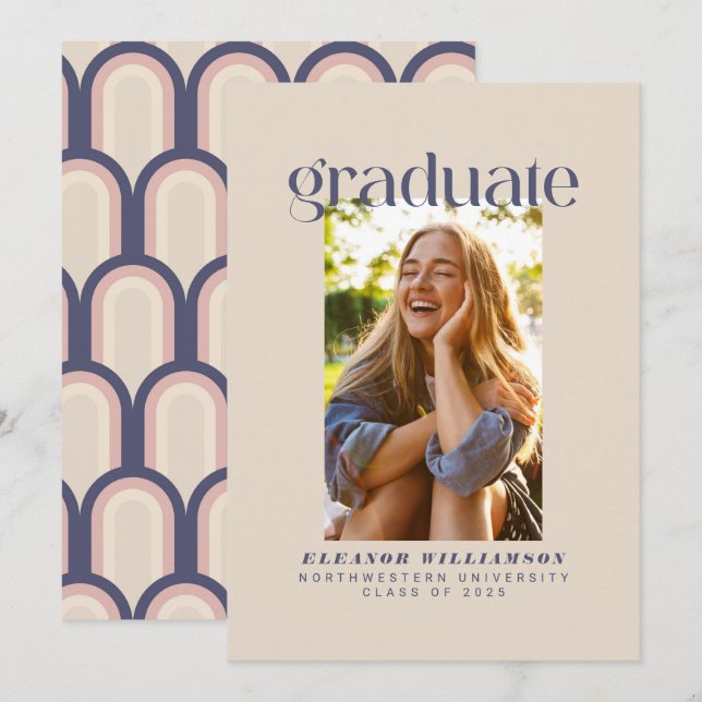 Anúncio Graduação de Foto com Blush Retro Elegante Minimal (Frente/Verso)