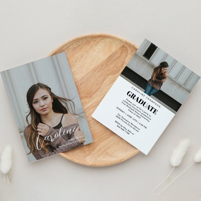 Anúncio Graduação de Foto com Script Classy Na moda (Criador carregado)