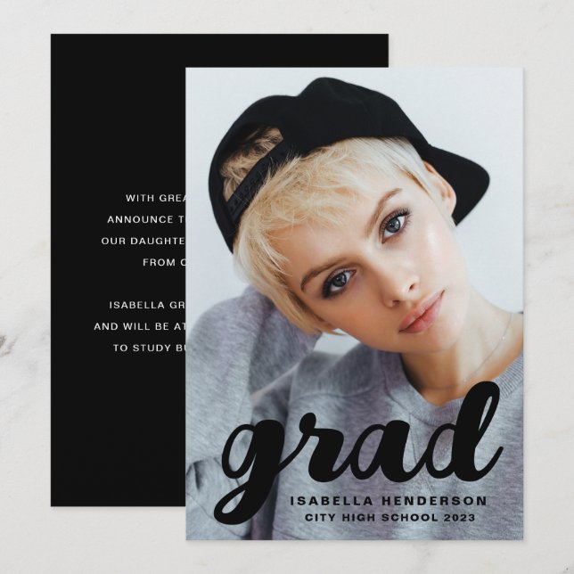 Anúncio Graduação de Foto de Script Preto Moderno Na moda (Frente/Verso)