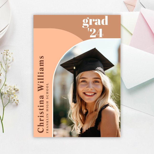 Anúncio Graduação de Foto do Arco Terracotta Moderno (Modern Peach Terracotta Arch Photo Graduation Announcement)