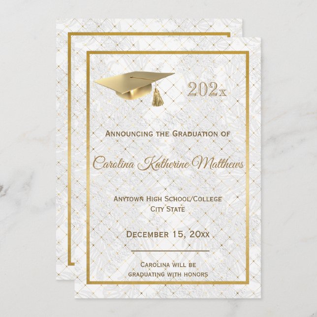 Anúncio Graduação de Foto do Boné Dourado Elegante (Frente/Verso)