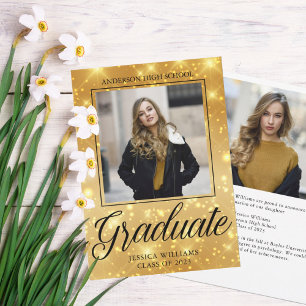 Anúncio Graduação de Foto do Formando Chic Dourado Sparkle