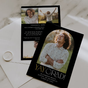 Anúncio Graduação de Foto do Formando Dourado Yay de Fete