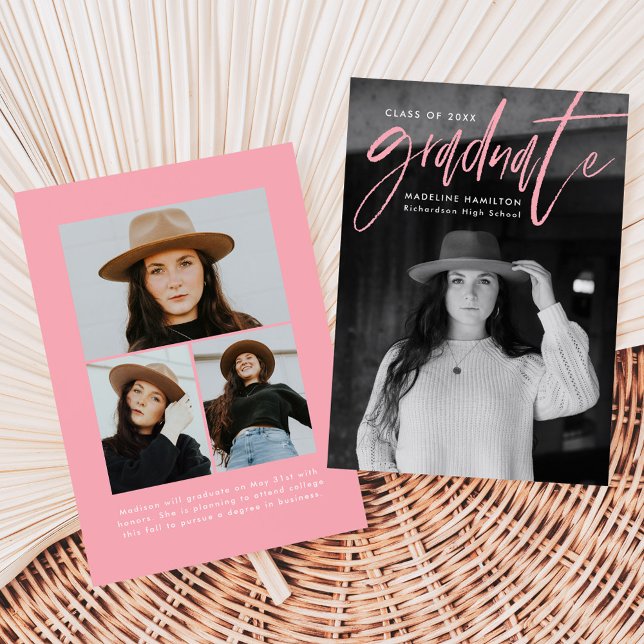 Anúncio Graduação de Foto do Script de Pincel Rosa Manuscr (Criador carregado)