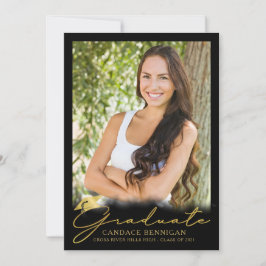 Anúncio Graduação de Foto do Script Dourado Preto Moderno 