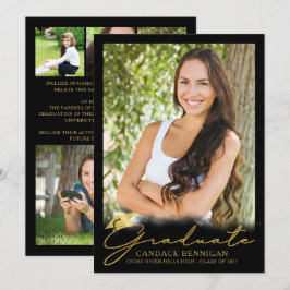 Anúncio Graduação de Foto do Script Dourado Preto Moderno 