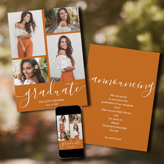Anúncio Graduação de Foto do Script Moderno 4 (Modern Script 4 Photo Graduation Announcements - PRINTED and/or INSTANT DOWNLOAD)