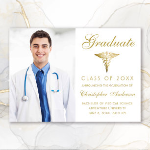 Anúncio Graduação de Foto Dourada Caduceus Branca Médica