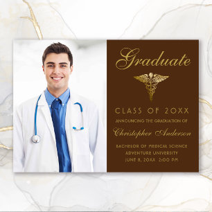 Anúncio Graduação de Foto Dourada Caduceus, em Castanho Mé