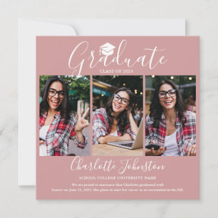 Anúncio Graduação de Foto Dusty Rosa Pink Script Formando 