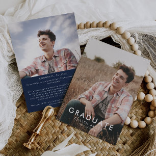 Anúncio Graduação de Foto e Mensagem Azul do Marinho Chic