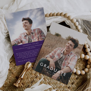 Anúncio Graduação de Foto e Mensagem em Púrpura Chic