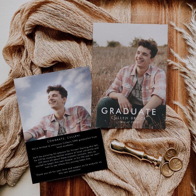 Anúncio Graduação de Foto e Mensagem Preta Escura Chic (Criador carregado)