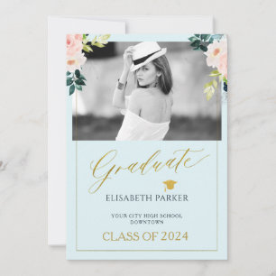 Anúncio Graduação de foto elegante com aquarela floral