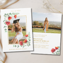 Anúncio Graduação de Foto Elegante Poppy Watercolor Floral