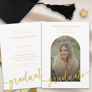 Anúncio Graduação de Foto em Arco de Script Dourado Modern