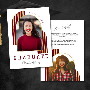 Anúncio Graduação de Foto em Arco Dourado Maroon