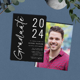 Anúncio Graduação de Foto em Preto 2024 com Script Moderno