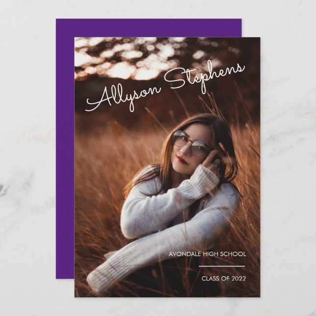 Anúncio Graduação de Foto em Texto Branco do Script Clássi (Frente/Verso)