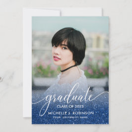 Anúncio Graduação de Foto Glitter Azul Escuro Ombre Femini