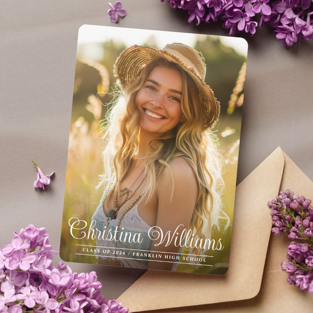 Anúncio Graduação de Foto Moderna Elegante Simples do form (Graduate Simple Elegant Modern Photo Graduation Announcement)