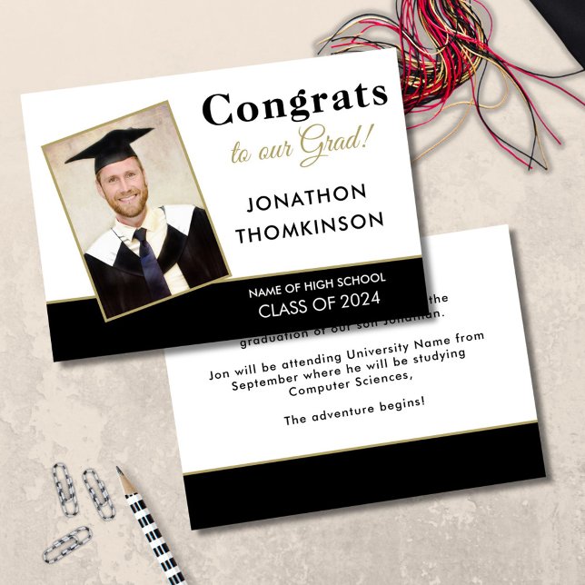 Anúncio Graduação de Foto Preto Preto para Formando de Par (front and back view)