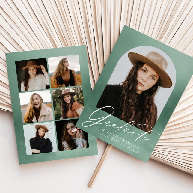 Anúncio Graduação de Foto Sage Green Watercolor Arch 7 (Criador carregado)