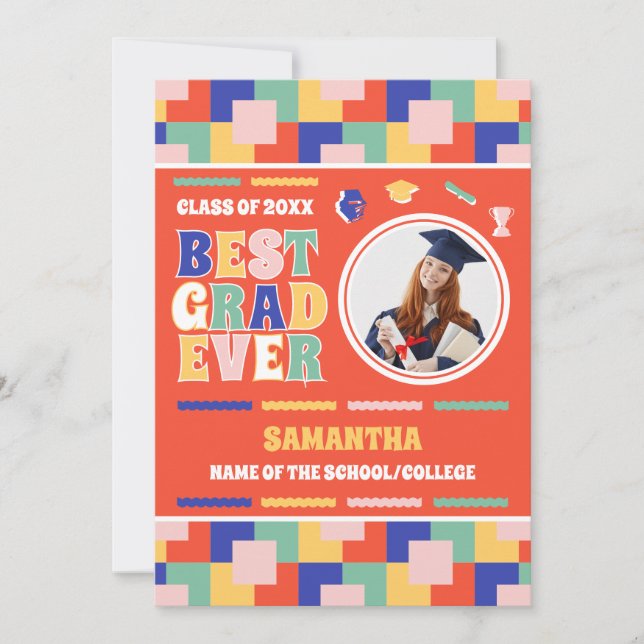 Anúncio Graduação de Foto Vermelha com Melhor Formando Ret (Frente)