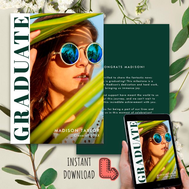 Anúncio Graduação de Fotos Brancas Verde e Esmeralda Moder (Criador carregado)