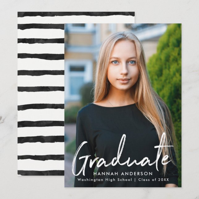 Anúncio Graduação de Fotos com Script de Pincel Moderno (Frente/Verso)