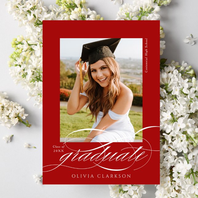Anúncio Graduação de Fotos de Script Elegante Moderno Verm (Criador carregado)