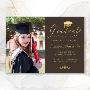 Anúncio Graduação de Fotos de Script Formal Dourado Elegan