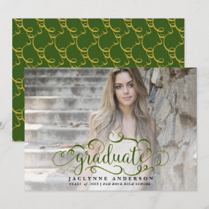 Anúncio Graduação de Fotos Douradas Verde em Cores Escol