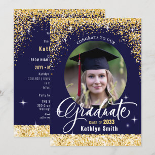 Anúncio Graduação de Fotos Elegante Glitter Dourada com 