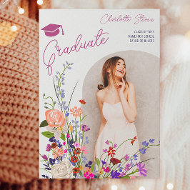 Anúncio Graduação de fotos em script de flores quic modern