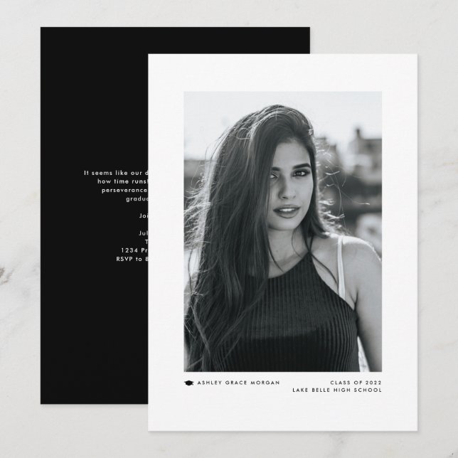 Anúncio Graduação de Fotos Mínima Moderna Preta (Frente/Verso)