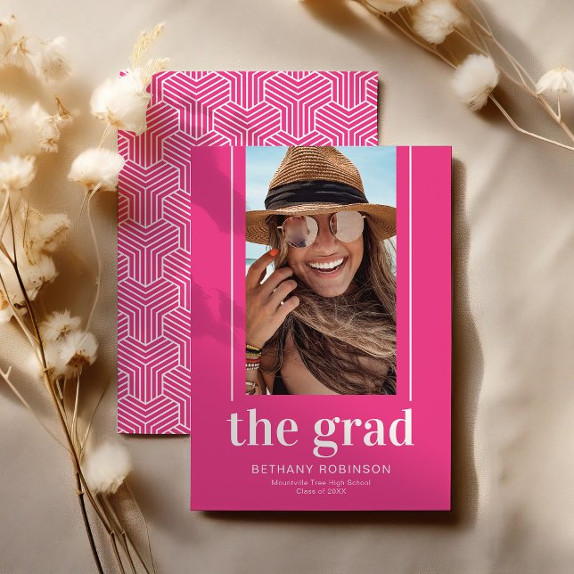 Anúncio Graduação de Fotos Moderna Geométrica Rosa Quente (Criador carregado)