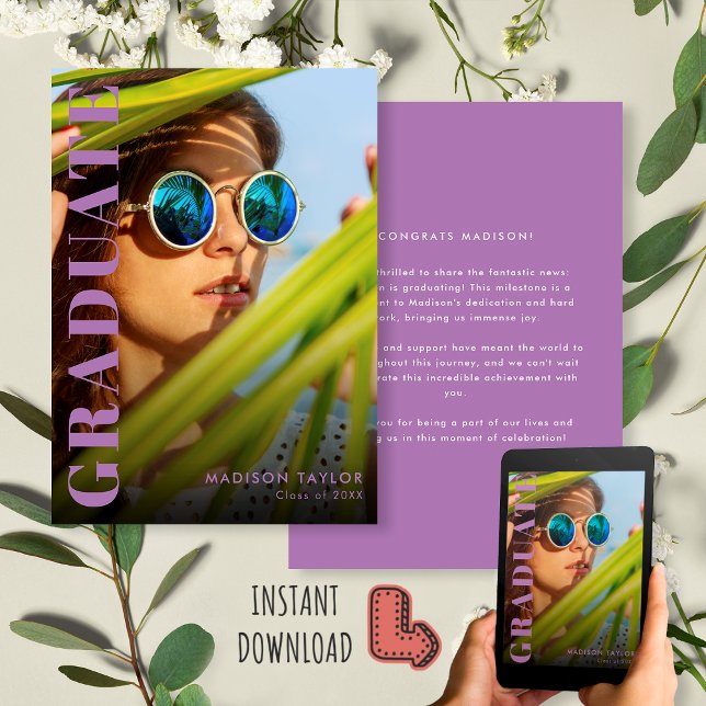 Anúncio Graduação de Fotos Moderna Roxo-Lavanda Chic (Criador carregado)