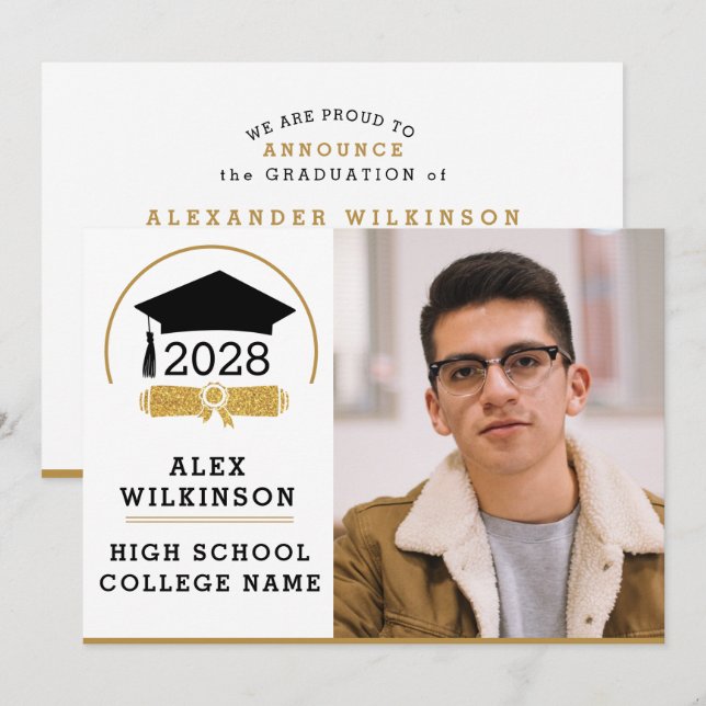 Anúncio Graduação de Fotos Simples do Boné de Script Moder (Frente/Verso)