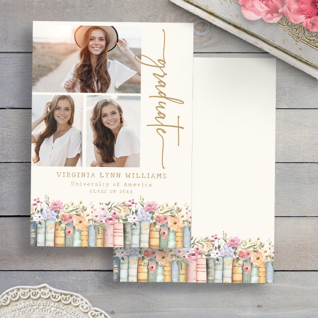 Anúncio Graduação de Livros de Biblioteca (Watercolor Library Books Photo Graduation Announcement by Painted Paperie
)