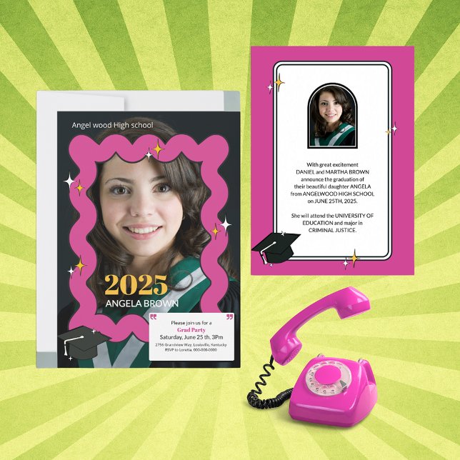 Anúncio Graduação de onda retrorreflectora rosa (Criador carregado)