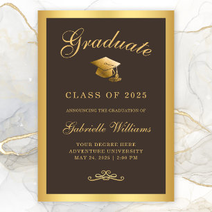 Anúncio Graduação de Script de Quadro Dourado Chic Brown
