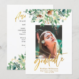 Anúncio Graduação de Script Dourado Elegante Floral Eucaly