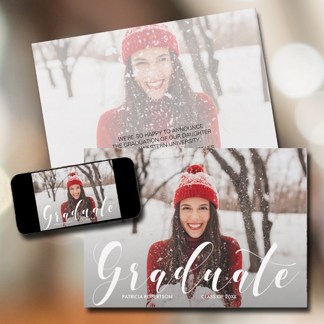 Anúncio Graduação de Script Moderno (Modern Script Photo Graduation Announcements)