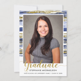 Anúncio Graduação do Traço do Pincel Dourado Azul Moderno