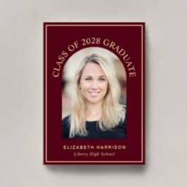 Anúncio Graduação Dourada de Foto Burgundy em Arch Elegant