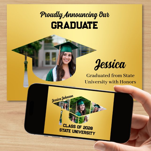 Anúncio Graduação Dourada única de 7 fotos (Fun and Unique Graduate Announcement with 7 photos)